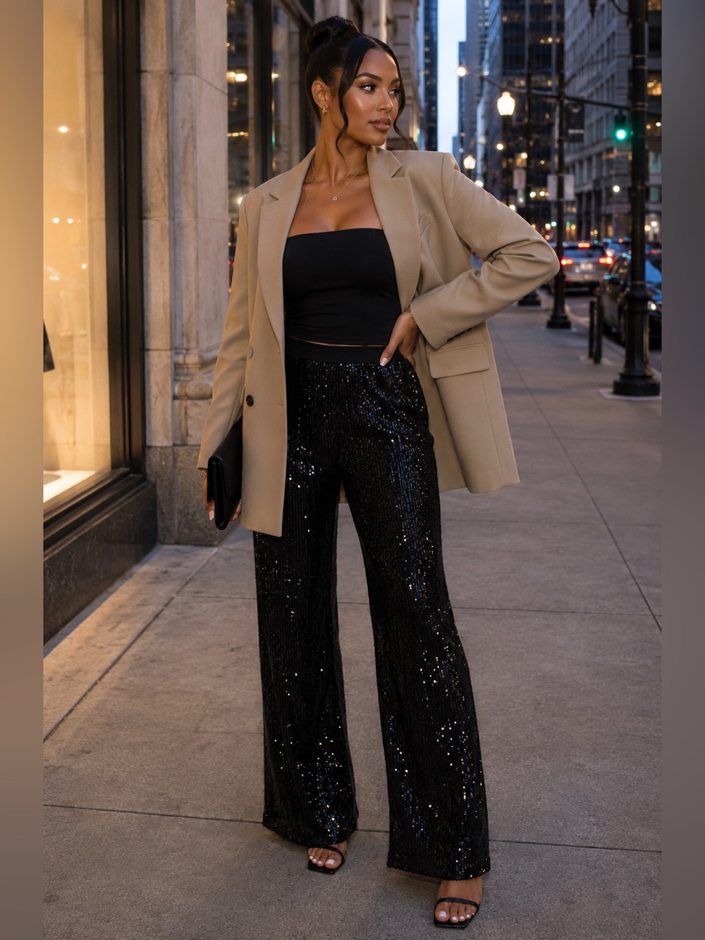 Idem Ditto Women’s Sequin Holiday Wide-Leg Pants — Black Sz Med